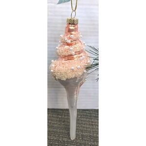 Glass Spiral Shell Christmas Ornament Jeweled Pearls Beach 8" Nautical NWT